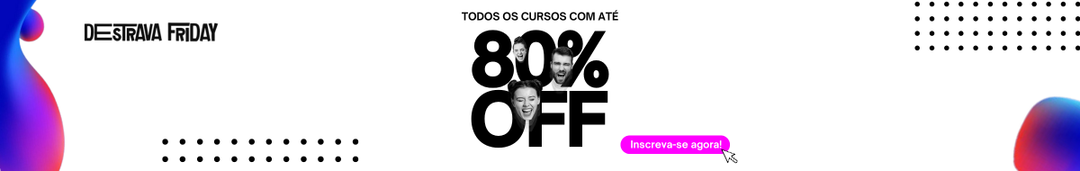 Banner de promoção de DESTRAVA com até 80% de desconto em todos os cursos na Aldeia. Preço direto no site.